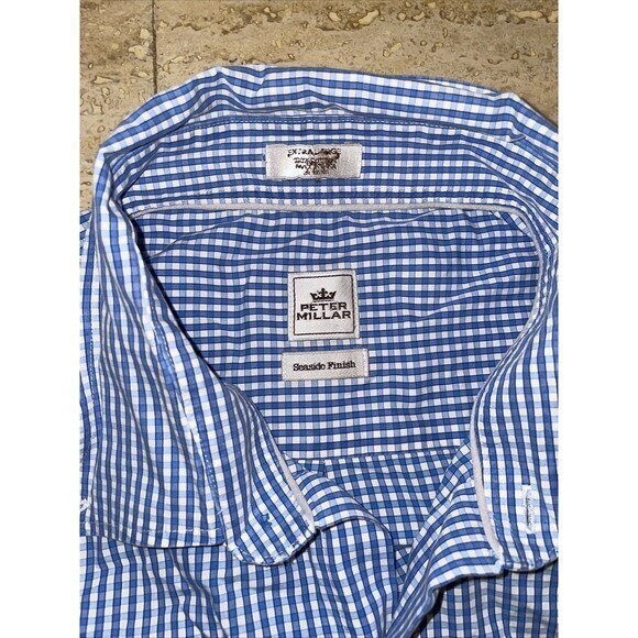 Peter Millar‎ Seaside Finish Men's Button Up Long Sleeve Shirt Blue White XL - Picture 2 of 6